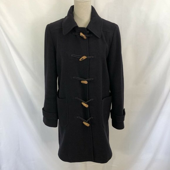 J Crew Navy Blue Wool Duffle Toggle Winter Coat M